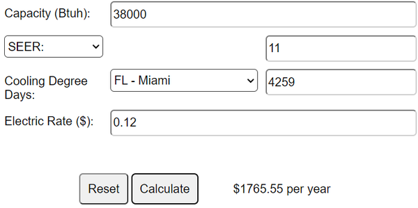 Screenshot of calculator results